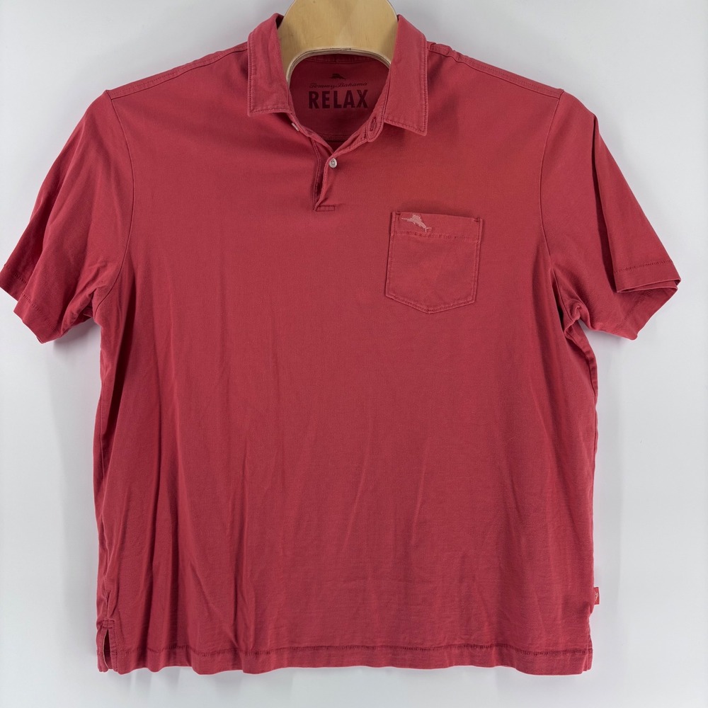 Tommy Bahama‎ Relax Polo Mens XL Red Pima Cotton Short Sleeve Pocket Shirt